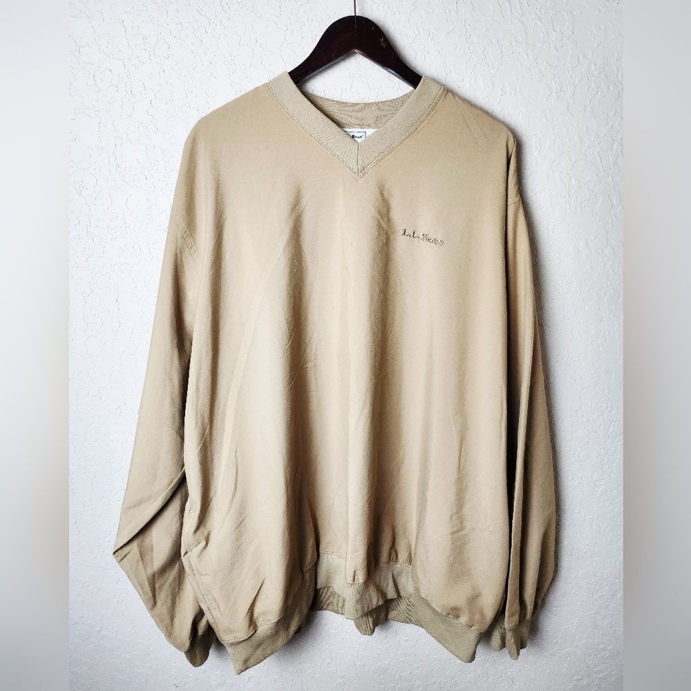 L.L.Bean Mens Golf Windbreaker V Neck Pullover Long Sleeve Top Tan Size XXL Tall